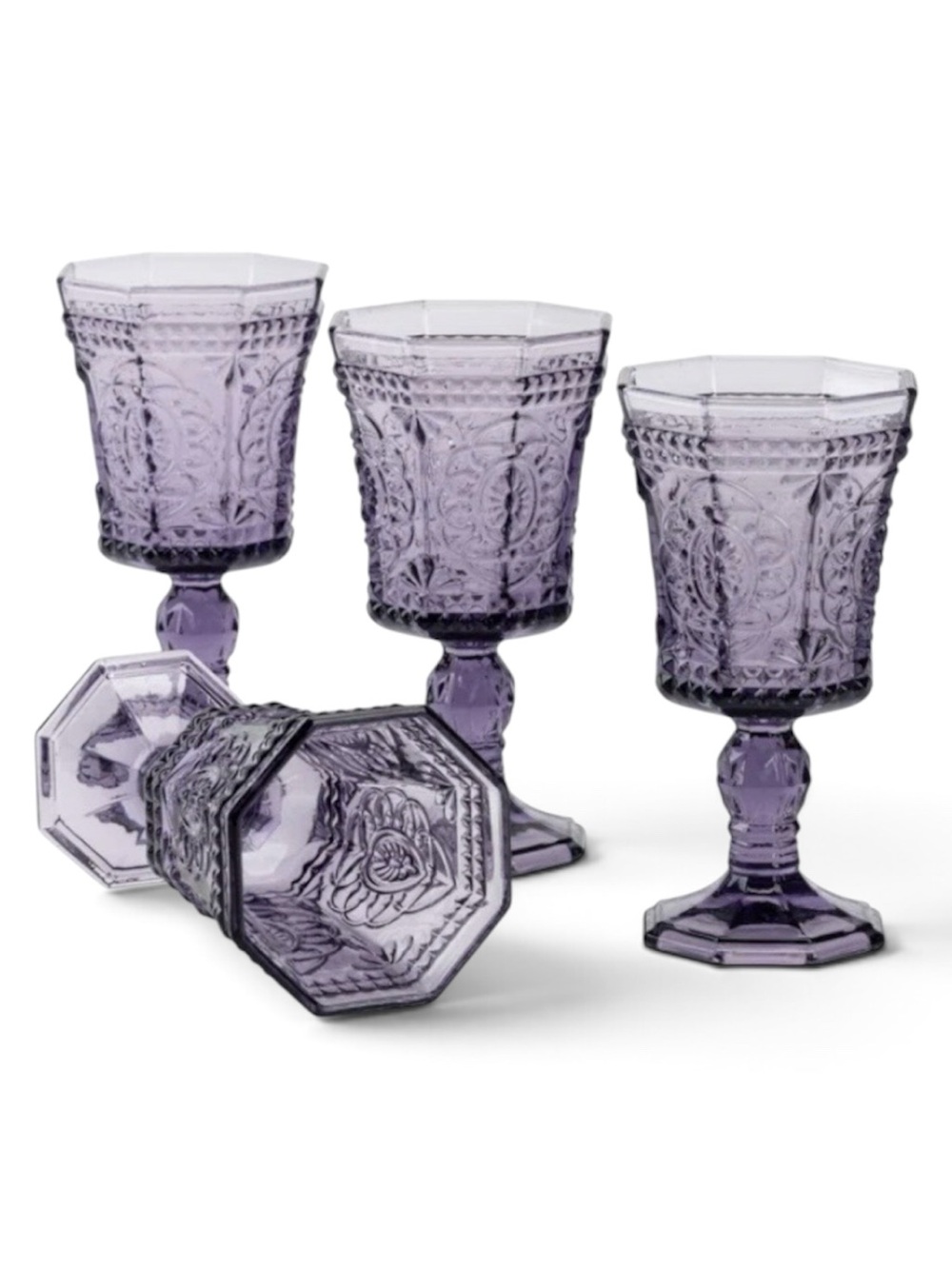 New! Set of 4, Amethyst Glass Goblet Set!